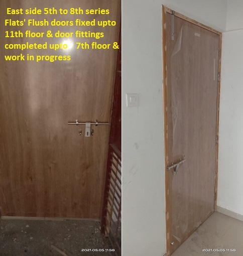 Prestige Avenue- East side 5th to 8th series Flats' Flush doors fixed upto 11th floor & door fittings completed upto 7th floor & work in progress