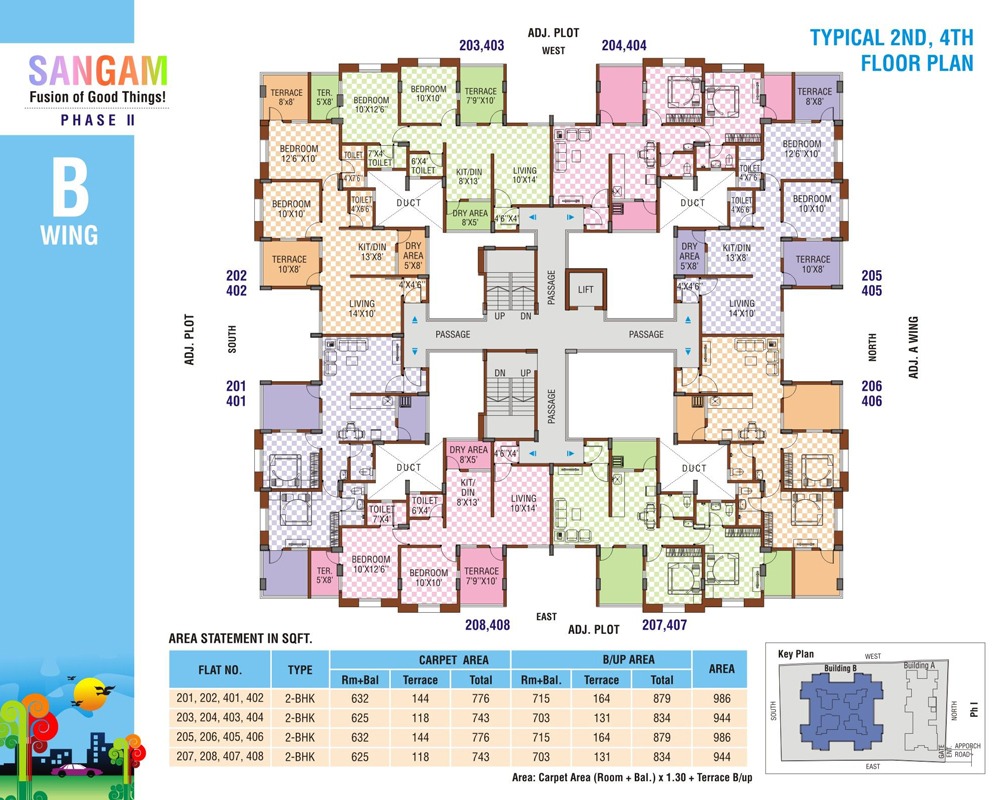 Sangam II: B Wing - 2nd & 4th Floor plan